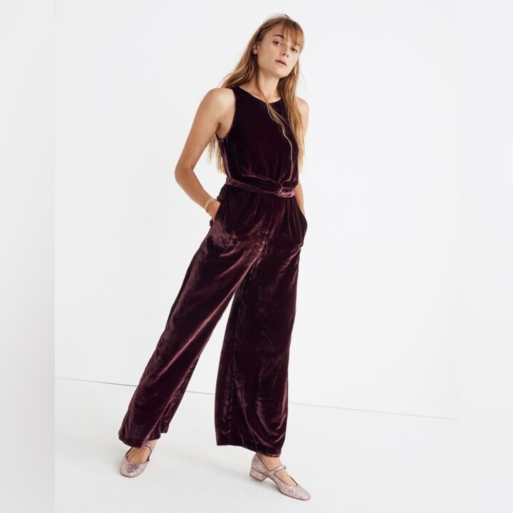 Madewell Velvet Jumpsuit in Burgundy